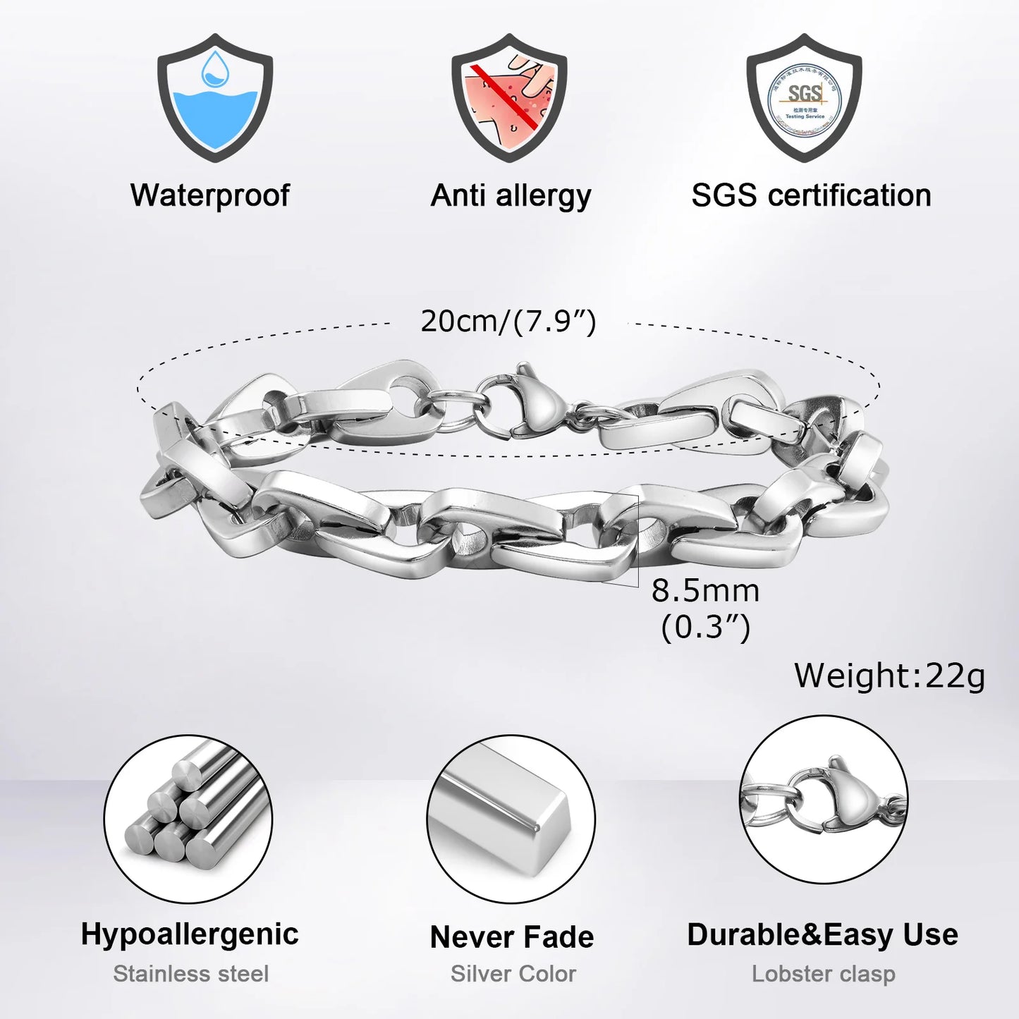 8.5mm Geometric Stainless Steel Bracelet