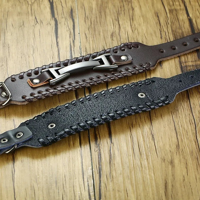 33mm Viking Genuine Leather Wide Bracelet