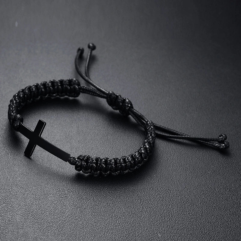 Braided Rope With Black Cross Bracelet