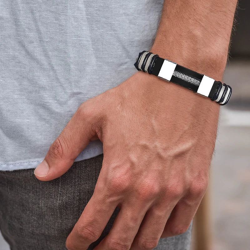 13mm Grooved Silicone With Stainless Steel Mesh Bracelet