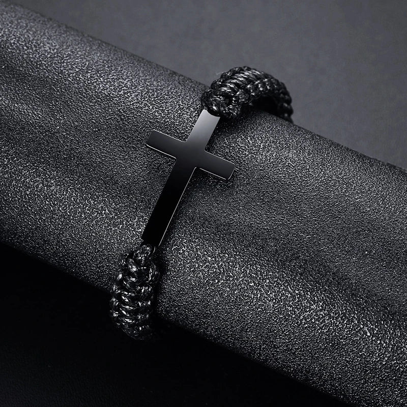 Braided Rope With Black Cross Bracelet