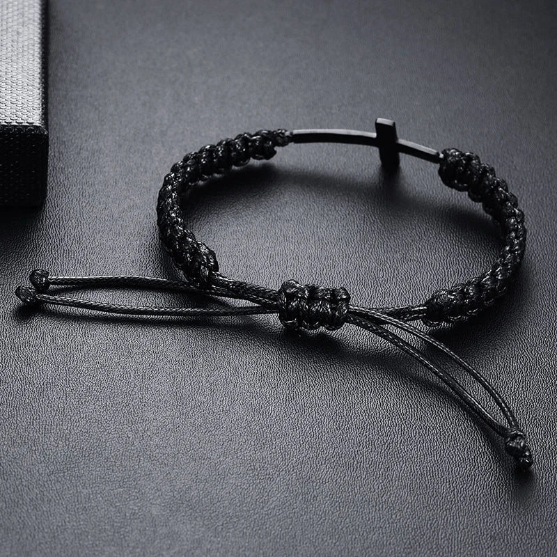 Braided Rope With Black Cross Bracelet