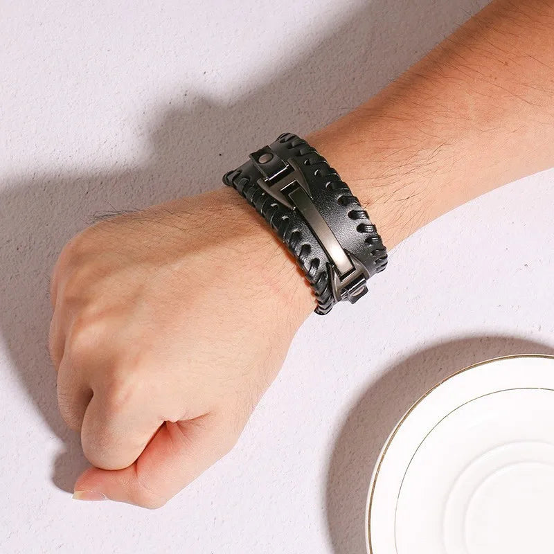 33mm Viking Genuine Leather Wide Bracelet