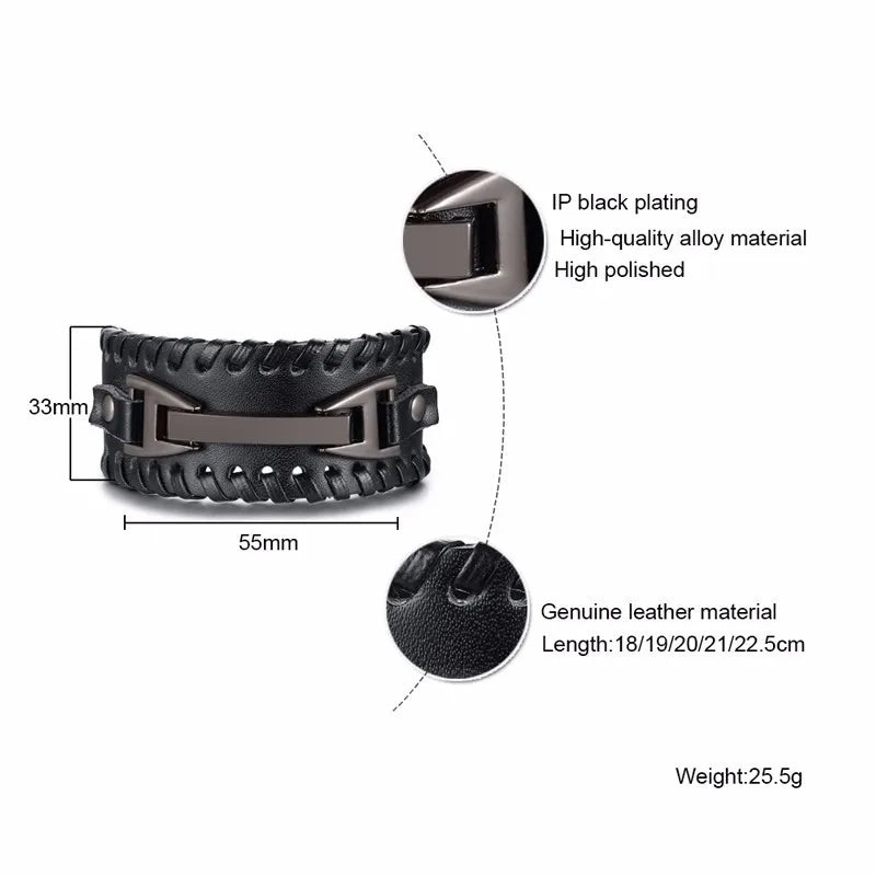 33mm Viking Genuine Leather Wide Bracelet