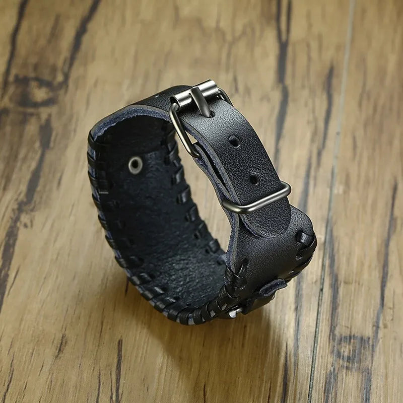 33mm Viking Genuine Leather Wide Bracelet