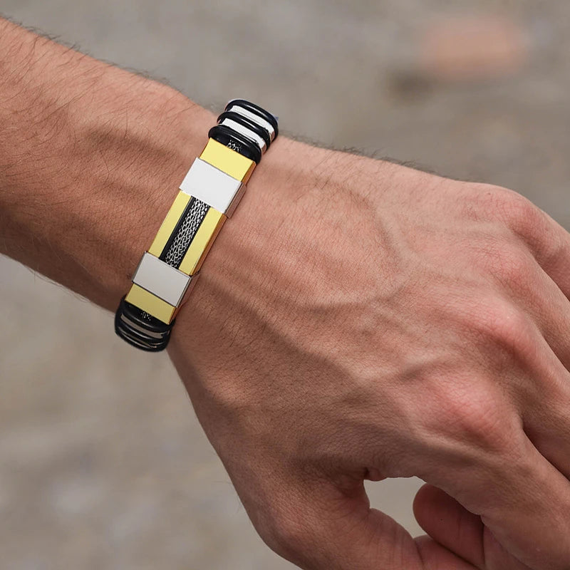 13mm Grooved Silicone With Stainless Steel Mesh Bracelet
