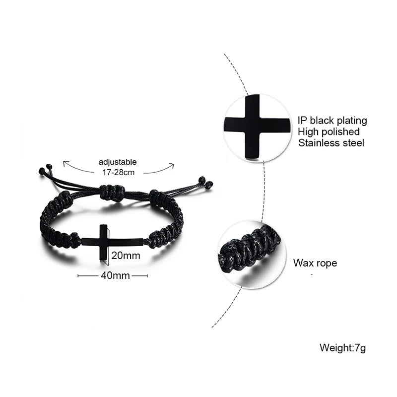 Braided Rope With Black Cross Bracelet