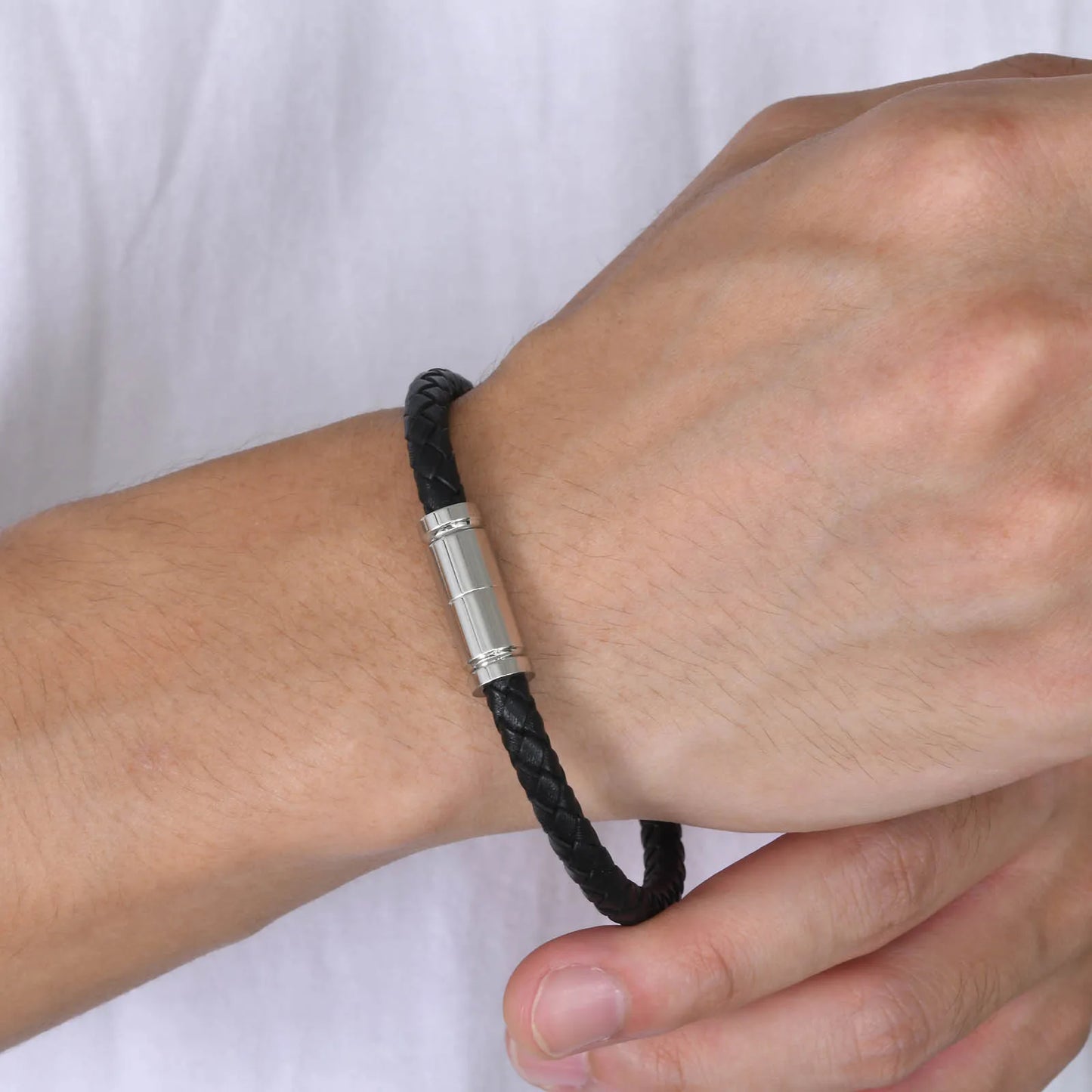 5.4mm Braided Black Leather Bracelet