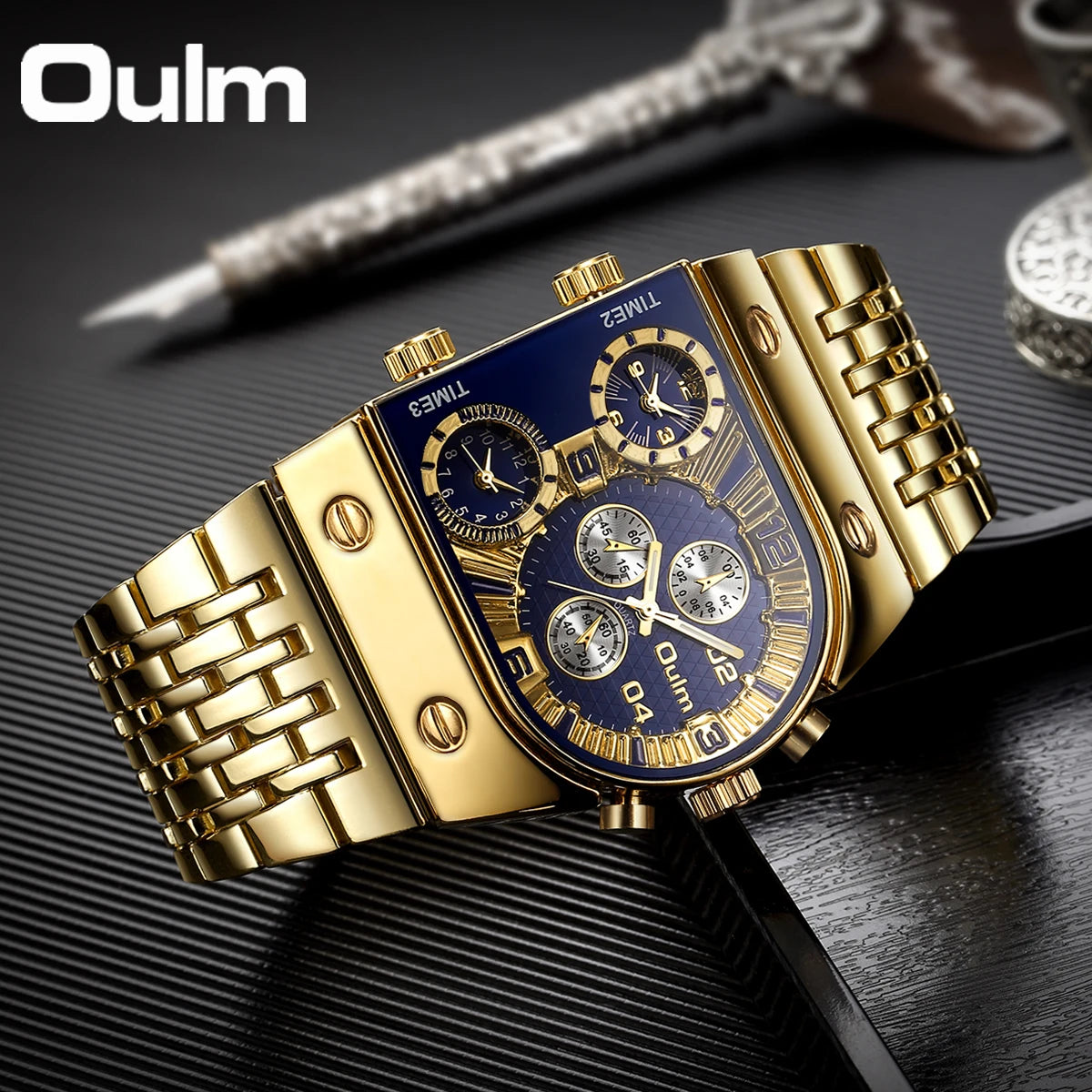 54mm - Military Gold Quartz Wrist Watch for Man
