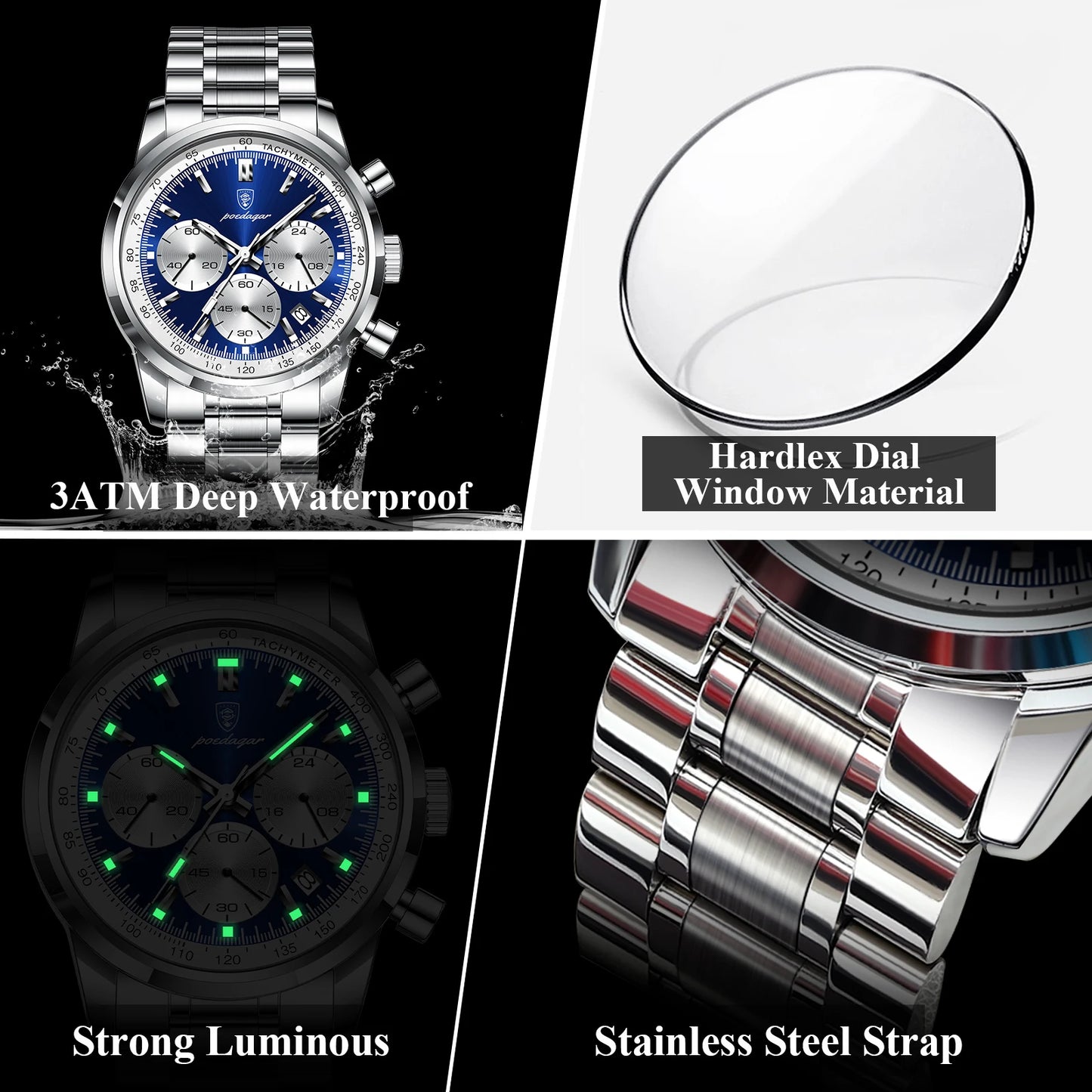 42mm - Luxury Luminous Chronograph Date Stainless Steel