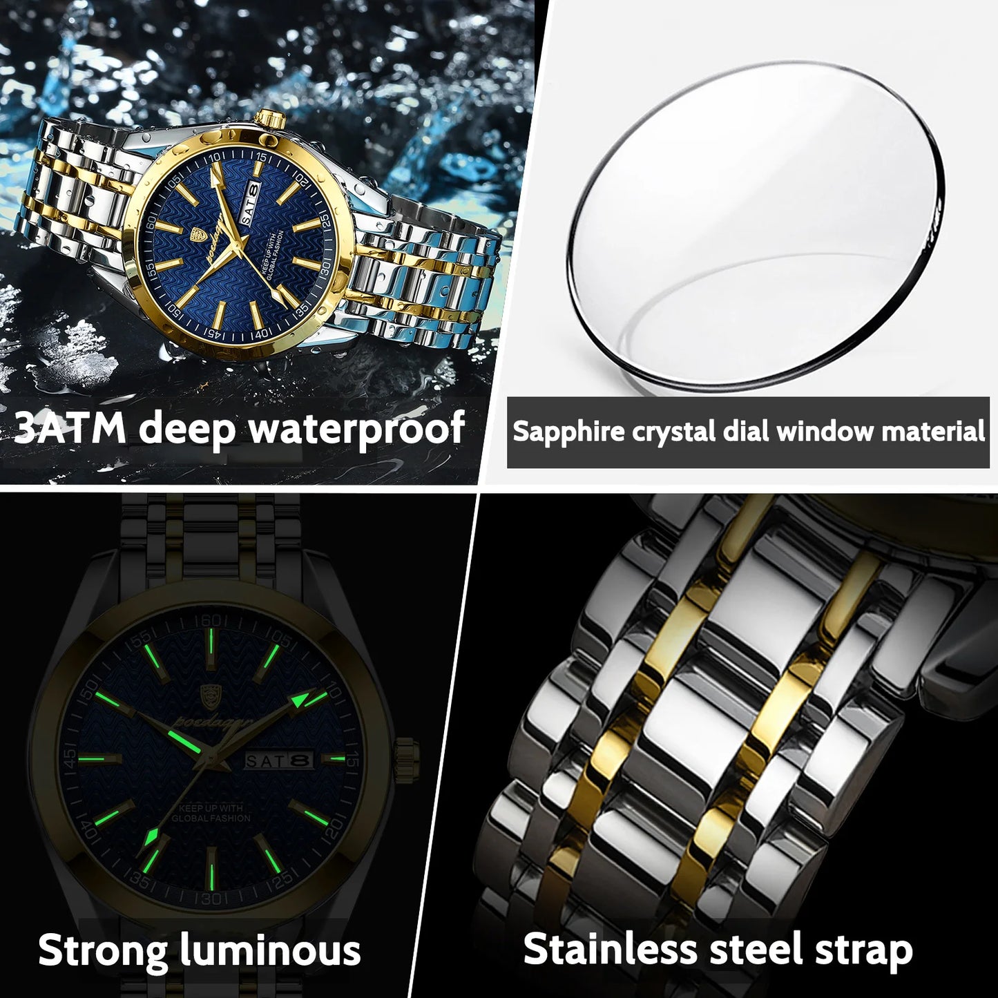 41mm - Luxury Sapphire Crystal Stainless Steel Men's Quartz