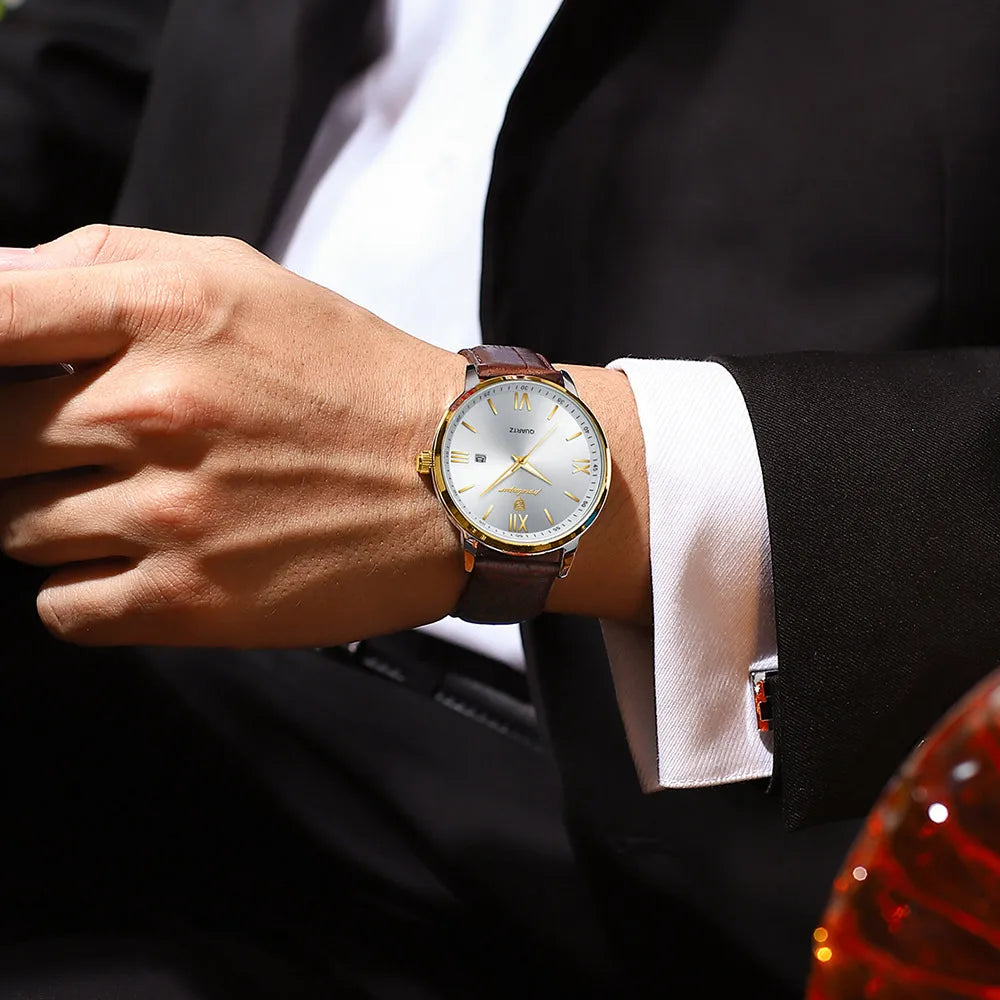 41mm - Luxury Leather Quartz Watch 3 Bar