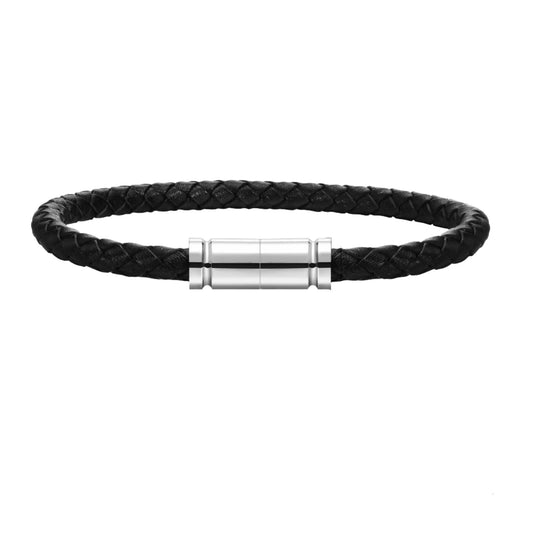 5.4mm Braided Black Leather Bracelet
