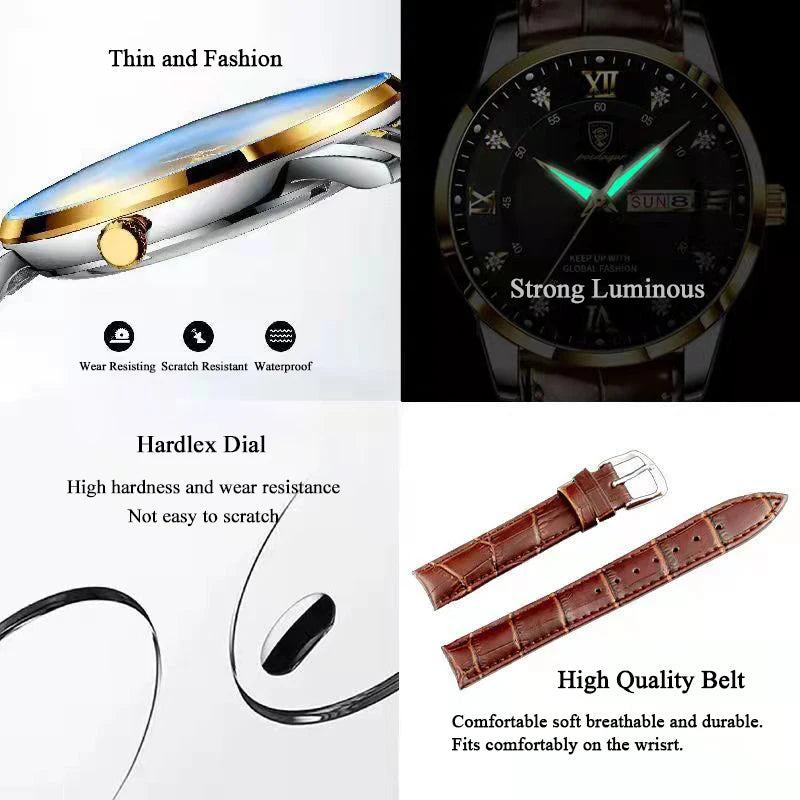 41mm - Luxury Casual Water Resistant Leather Strap Quartz
