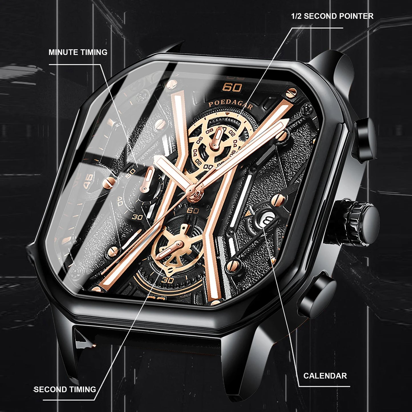 42mm - Luxury Chronograph Luminous Leather Quartz