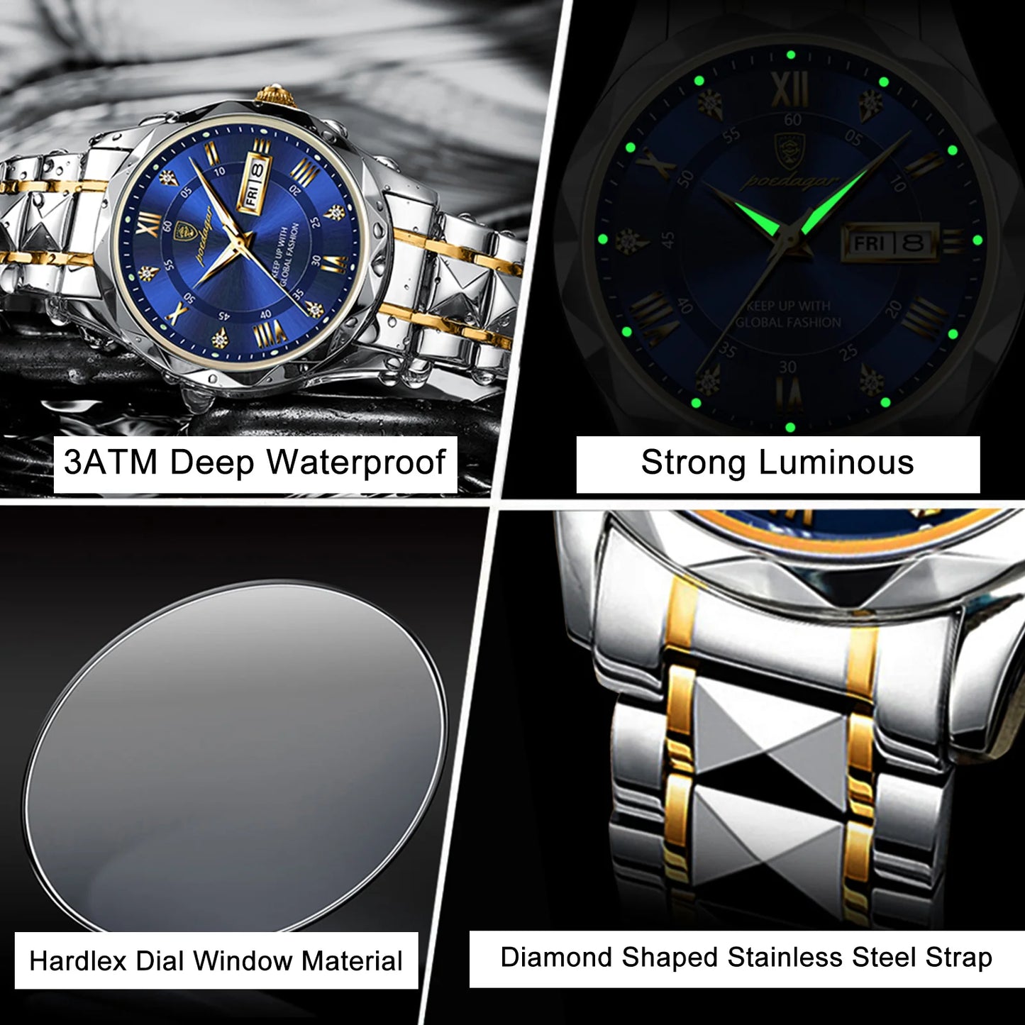 41mm - Premium Quality Luminous Date Stainless Steel Watch