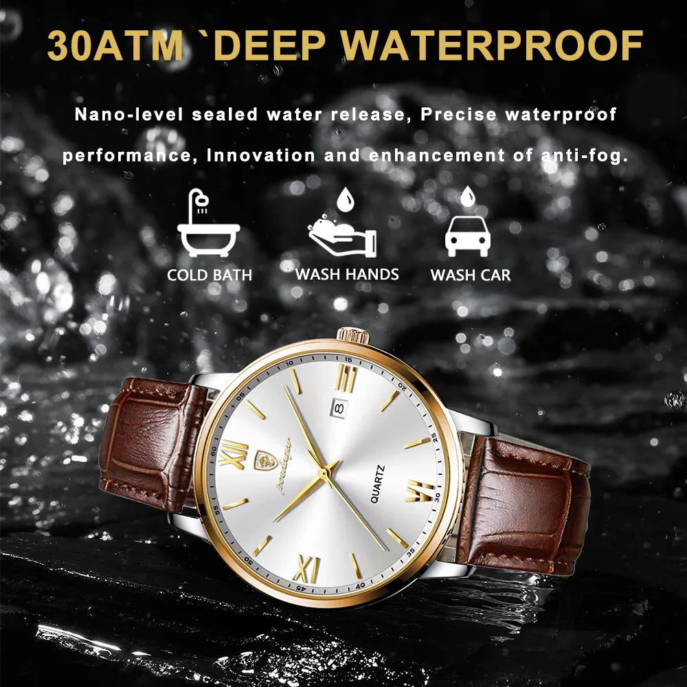 41mm - Luxury Leather Quartz Watch 3 Bar
