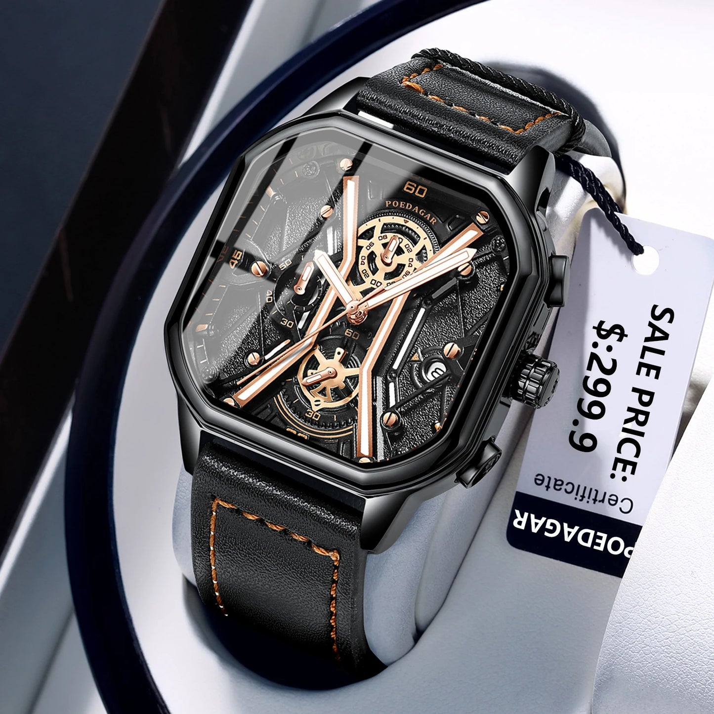 42mm - Luxury Chronograph Luminous Leather Quartz
