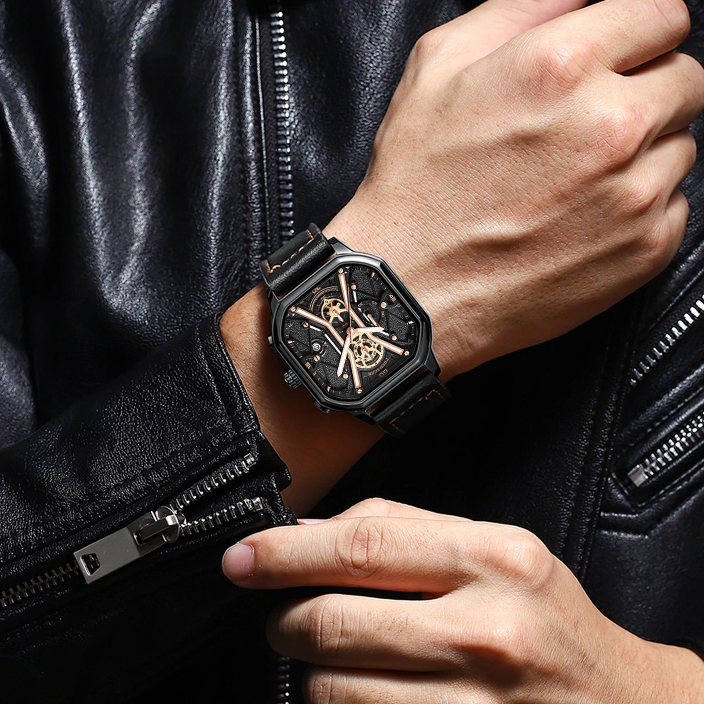42mm - Luxury Chronograph Luminous Leather Quartz