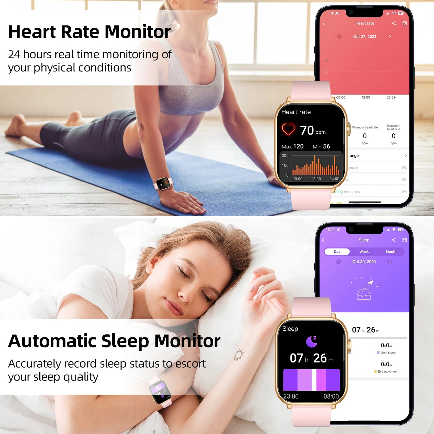 Smart Watch Steps Heart Rate Alerts