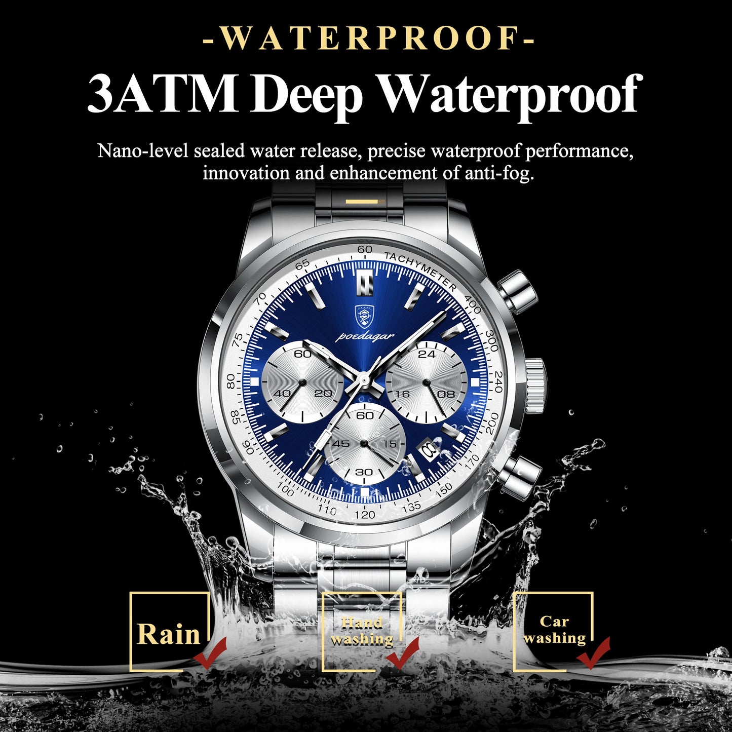 42mm - Luxury Luminous Chronograph Date Stainless Steel