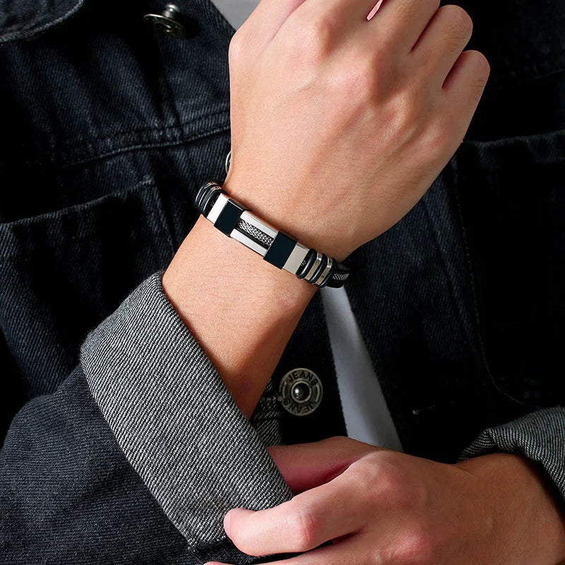 13mm Grooved Silicone With Stainless Steel Mesh Bracelet