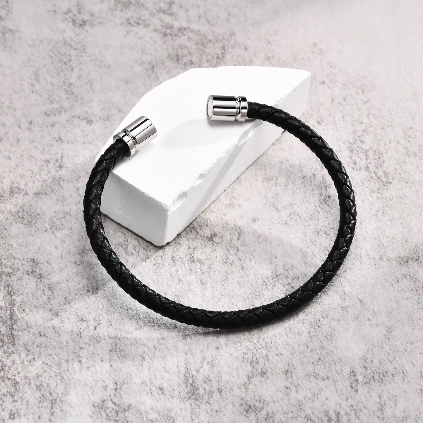 5.4mm Braided Black Leather Bracelet
