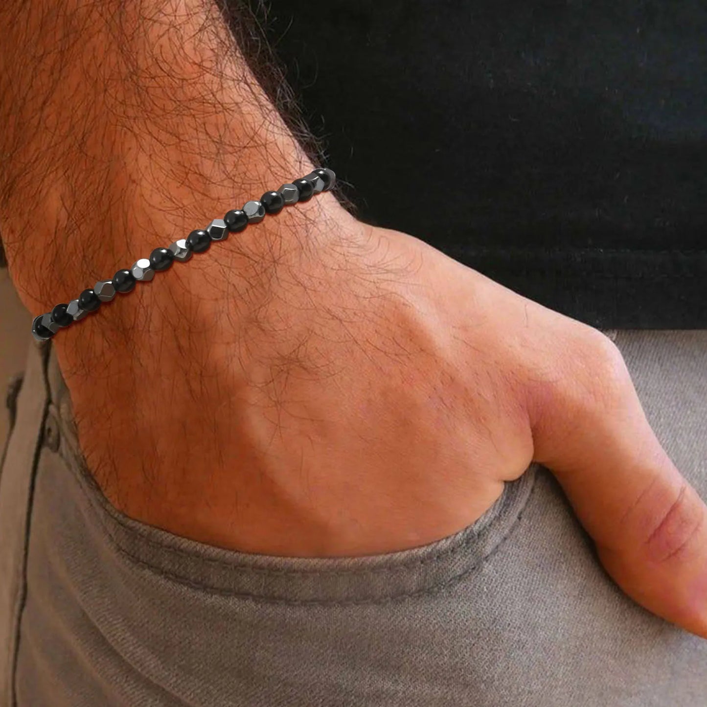 4mm Natural Stone Hematite Stretch Bracelet