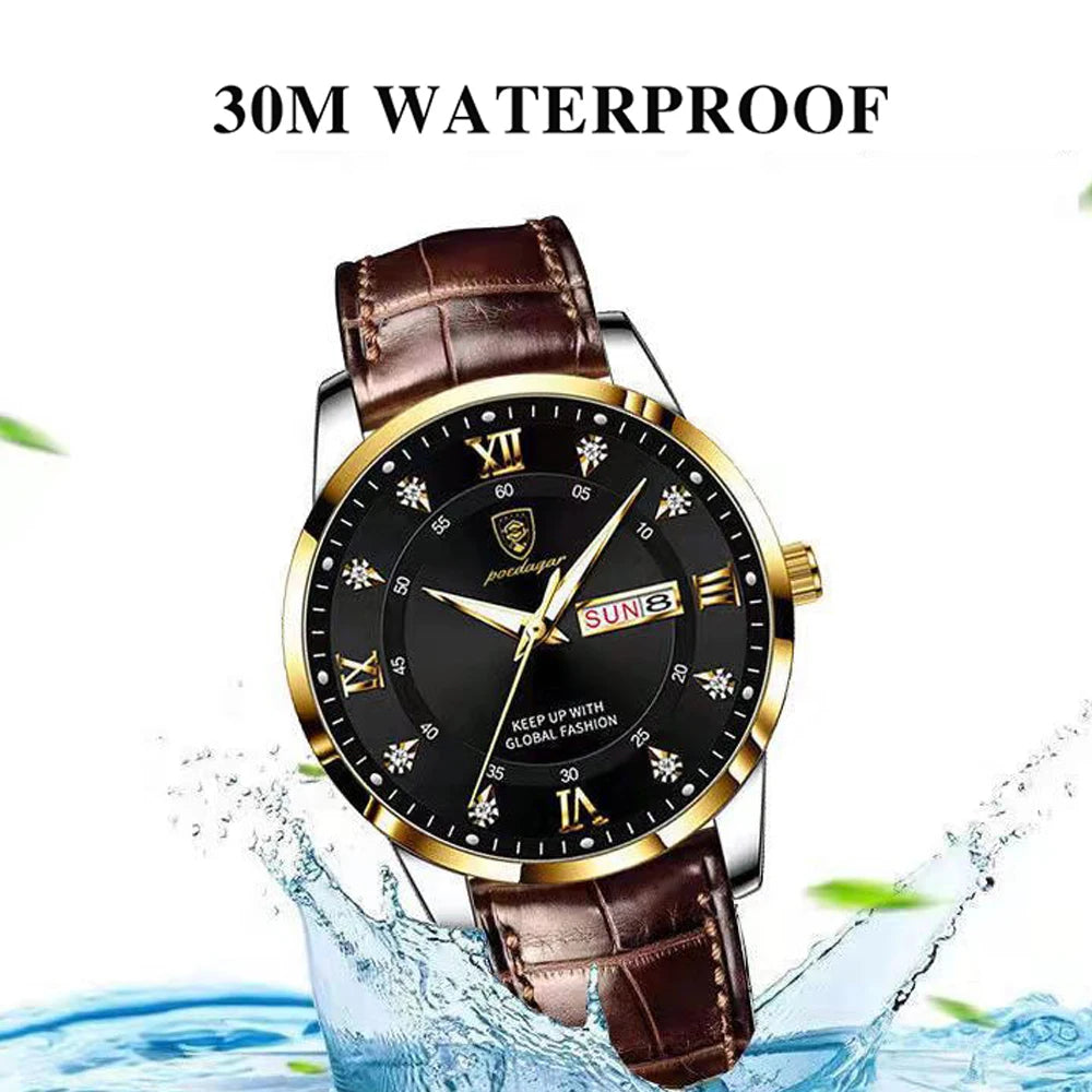 41mm - Luxury Casual Water Resistant Leather Strap Quartz