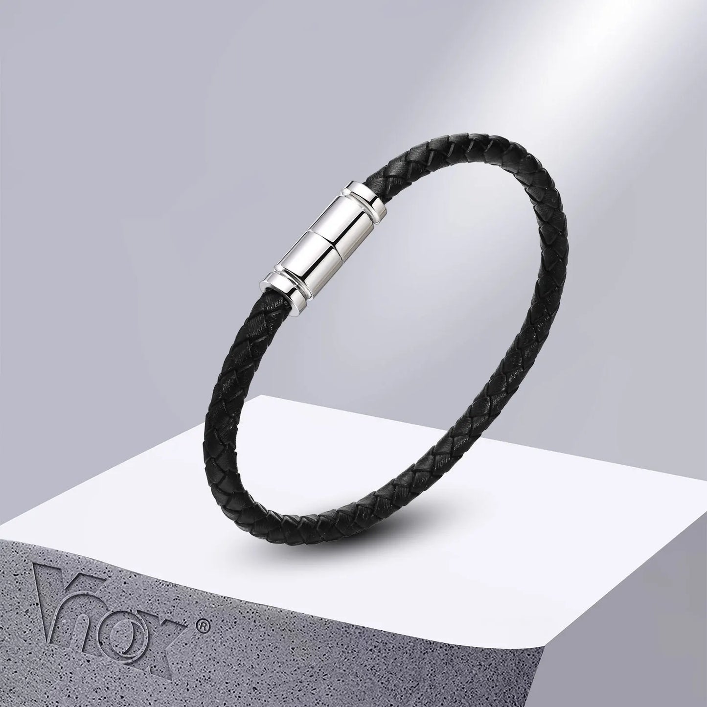 5.4mm Braided Black Leather Bracelet