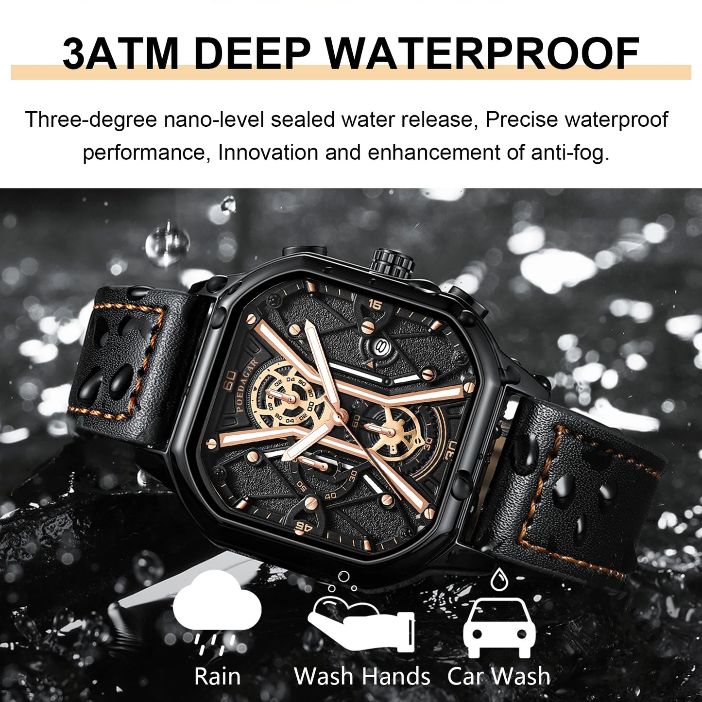42mm - Luxury Chronograph Luminous Leather Quartz